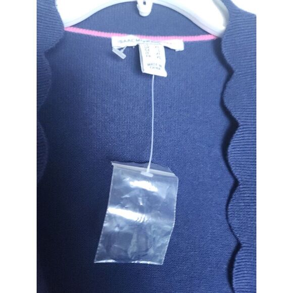 NWOT Isaac Mizrahi Live Blue w/Pink Trim Scalloped Hem  Cardigan Sweater Large - Picture 5 of 7